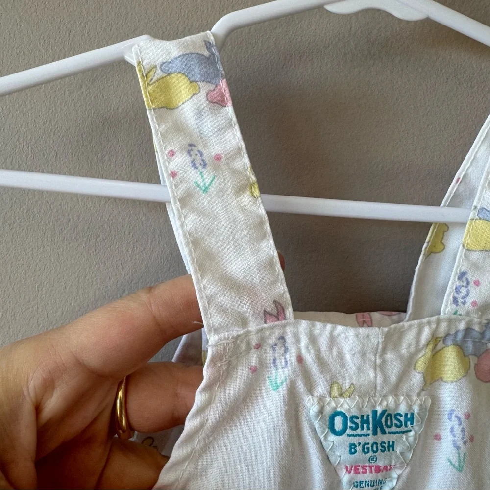 Vintage Osh‎ Kosh B’Gosh Baby Bunny Rabbit Print Short Overalls 12 months